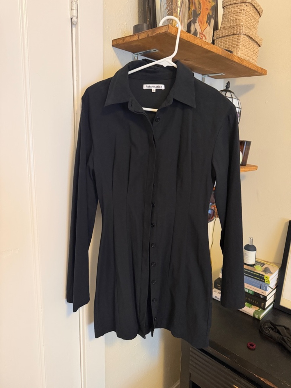 Reformation Black Long-Sleeve Button Shirt/ Dress